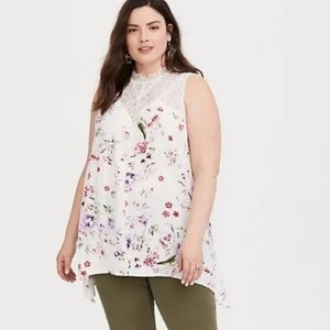 Torrid IVORY FLORAL LACE & CREPE TANK WHITE LACE TOP